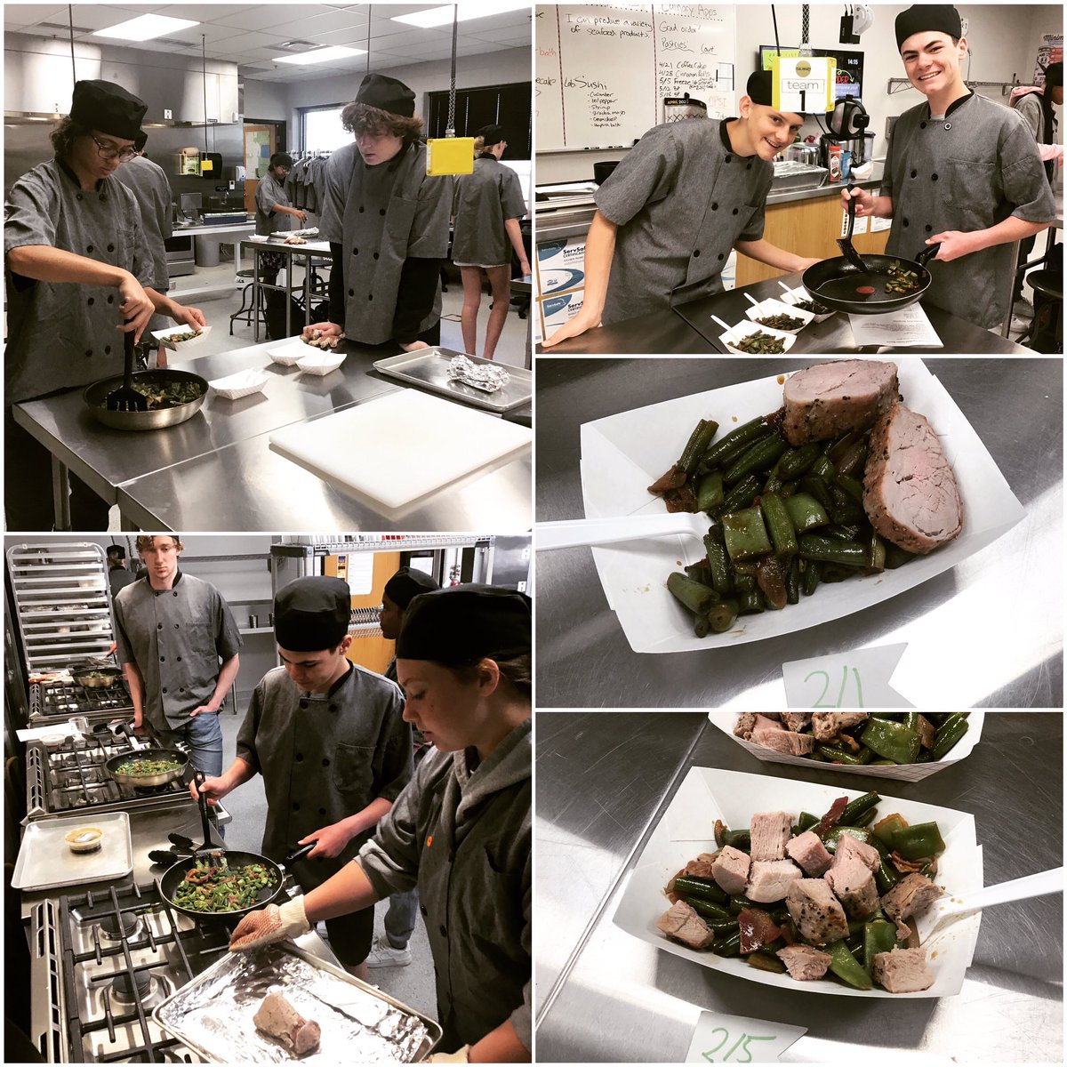 jagculinary's tweet image. Pork tenderloin and soy glazed green beans in Culinary Essentials! The green beans came from our school greenhouse. They’re ready to make you a meal. #broiling #greenhouse #pork #jagculinary
