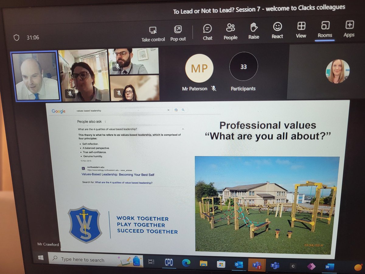 MissLBaird's tweet photo. Huge thanks to Jonathan @WallacestonePS for sharing his reflections on 'leadership&amp; the big picture' with our To Lead or Not to Lead? participants today. Lots of thought-provoking content as we move towards the end of our 2022/23 programme #educrush #ThinkBigActSmall @MrPaterson1 https://t.co/9WAEszS6lS