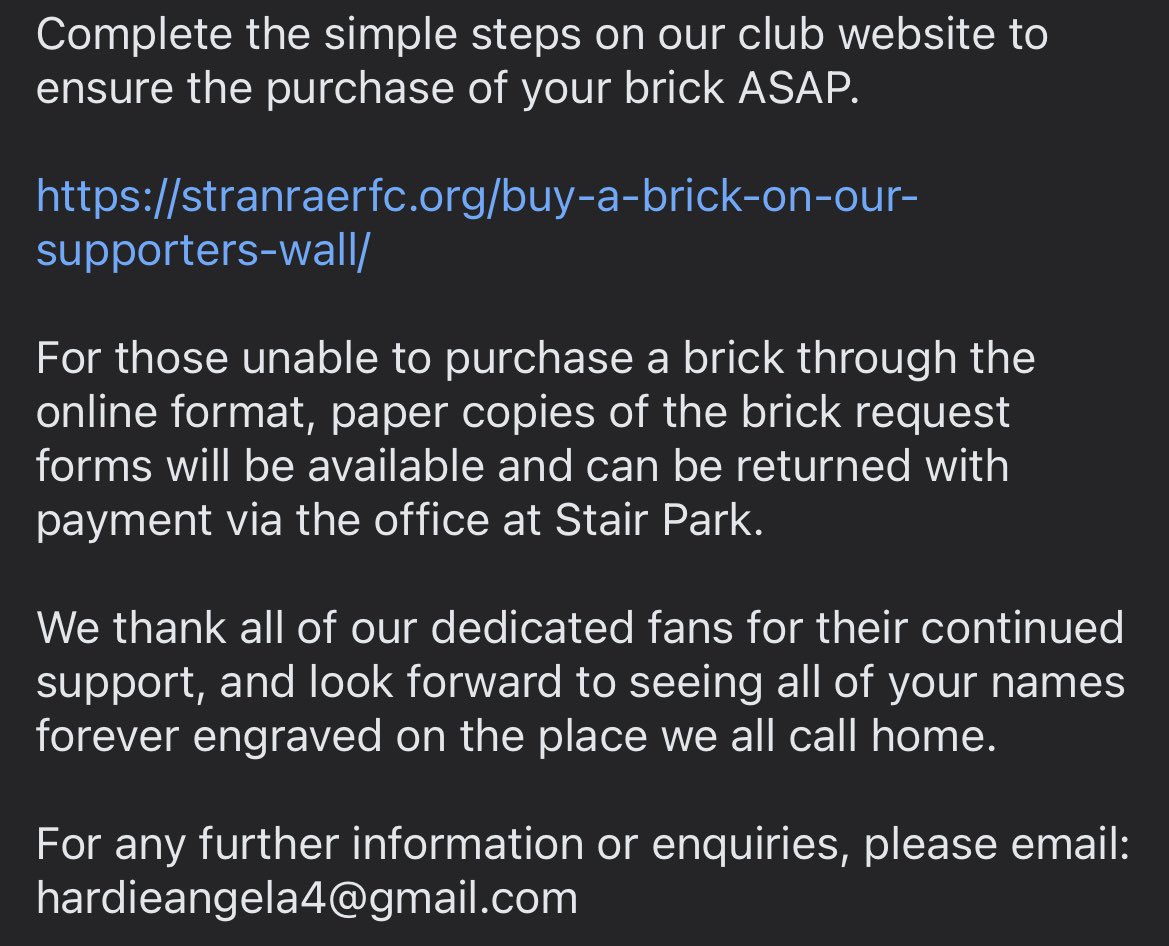 Supporters Wall 🫶🏻

Buy a Brick 🧱

stranraerfc.org/buy-a-brick-on…