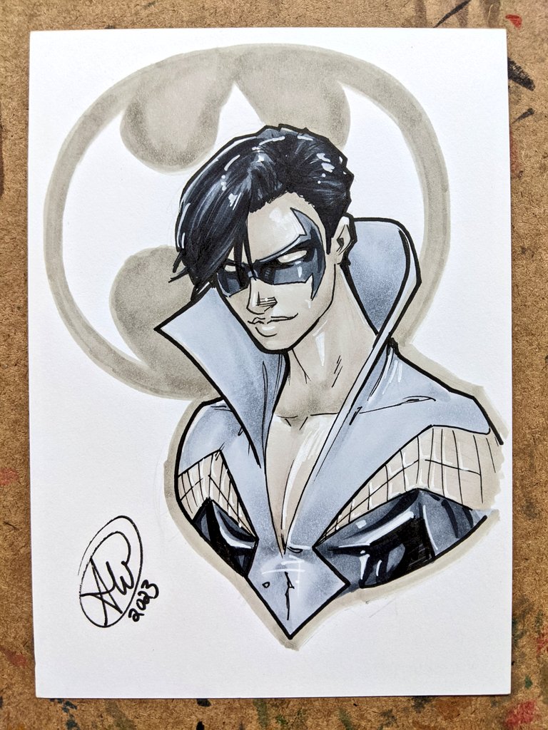 A #Commission of  #70s #disco collar #nightwing from @grcomiccon this past weekend ❤️ All done in @CopicOfficialUS

#batman #robin #dccomics #markersketch #copic #illustration #artistoninstagram #TraditionalArt