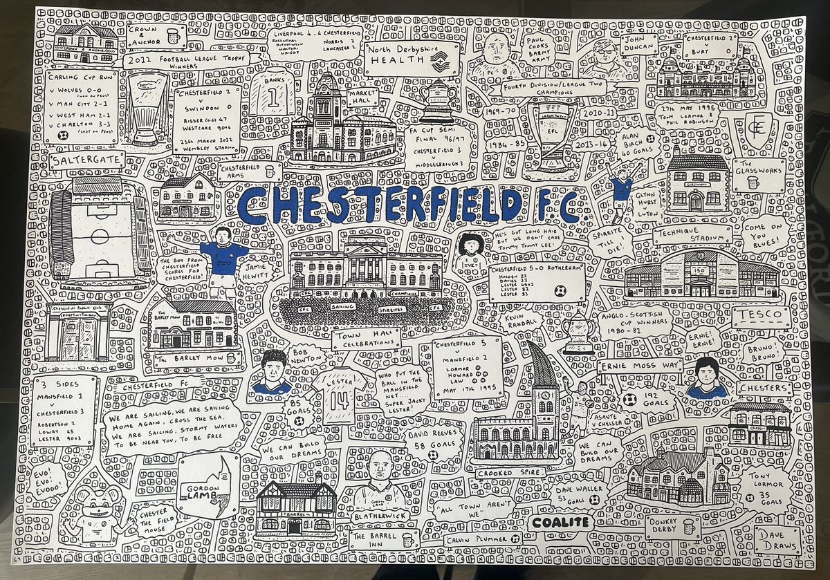 DaveDraws_'s tweet photo. I partnered up with @SpireLegends to create a new @ChesterfieldFC map that is on the cover of their latest fanzine ‘Linda’s Sandwich Shop’! 
I have now made prints of the design available on my online shop and 15% of the profits will be donated to @Ashgate_Hospice! Link below ��� https://t.co/sigOHJXW5Q