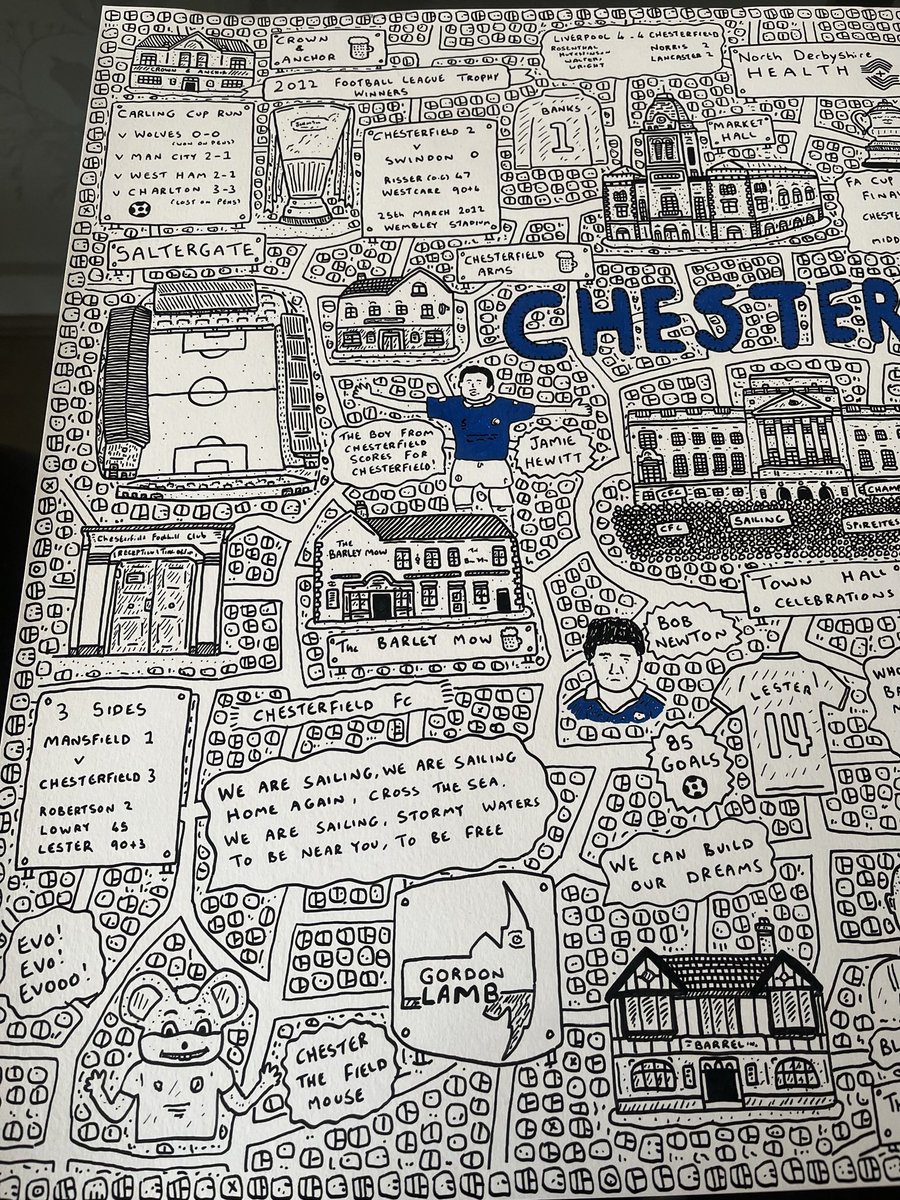 DaveDraws_'s tweet photo. I partnered up with @SpireLegends to create a new @ChesterfieldFC map that is on the cover of their latest fanzine ‘Linda’s Sandwich Shop’! 
I have now made prints of the design available on my online shop and 15% of the profits will be donated to @Ashgate_Hospice! Link below ��� https://t.co/sigOHJXW5Q