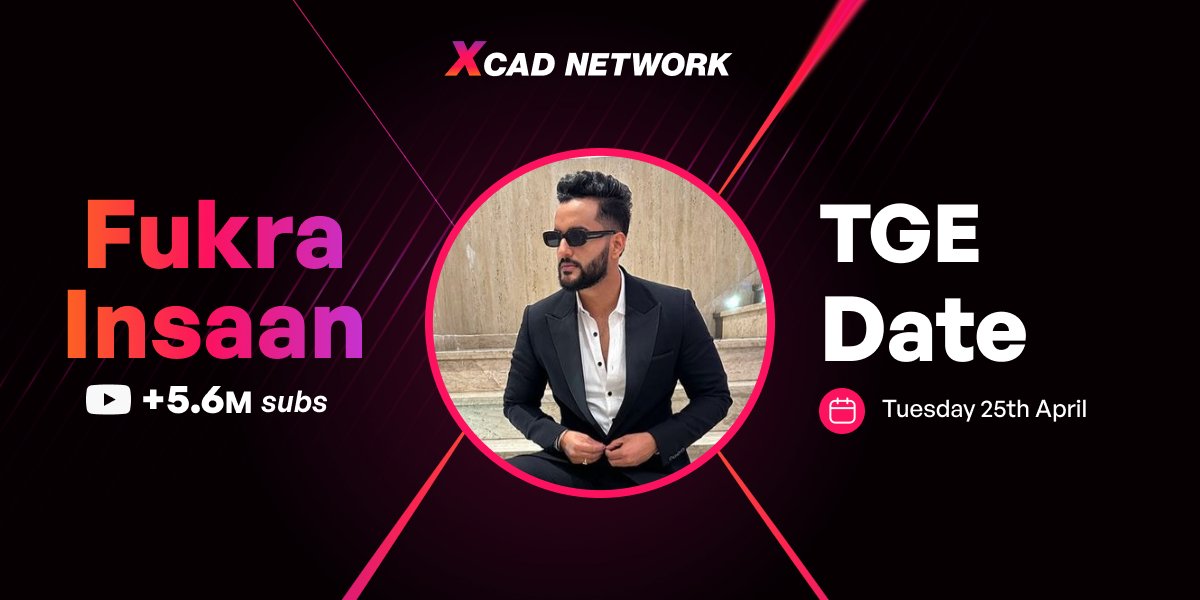 XcademyOfficial's tweet photo. We're pleased to announce Fukra Insaan will be the first creator to issue his fan token on #BNB Chain

TGE: Tuesday 25th April 4pm UTC

His token will first be tradable on @PancakeSwap until the dXCAD DEX has completed migration

Promotional content to follow shortly after TGE https://t.co/5dmjd5vMKp