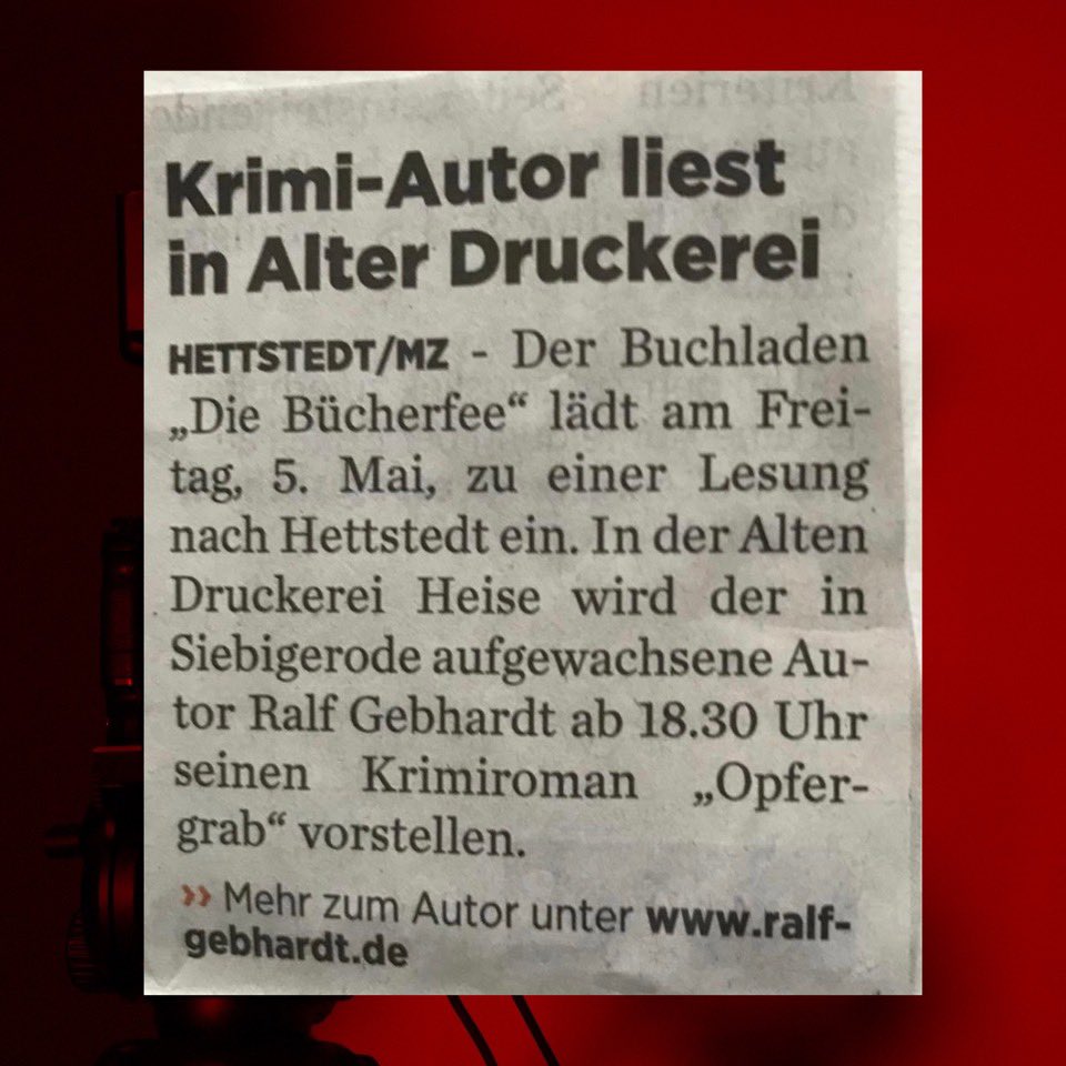 ralfgebhardt's tweet photo. Lesung aus #Opfergrab am 05.05. in #Hettstedt https://t.co/g4bnJGEWjh