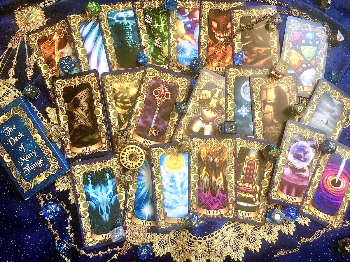 cometkins's tweet photo. We're on our last day for the campaign here, but we got a stretch goal unlocked! Everybody's deck boxes will automatically be upgraded to have gold foiling on them for some extra bling on the shelf. It's not too late to snag a Deck of Many Things, so come grab one! Link next post https://t.co/q09TS2FpIs