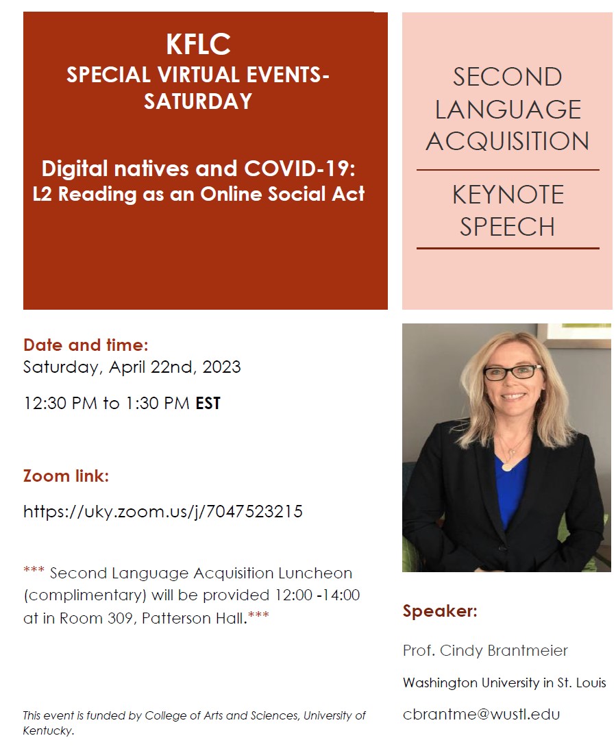 Echoechoke's tweet photo. @ForeignKentucky Two KFLC Second Language Acquisition Track special events open to the public this Friday and Saturday (April 21 &amp; 22): https://t.co/Zl64BEJMQq