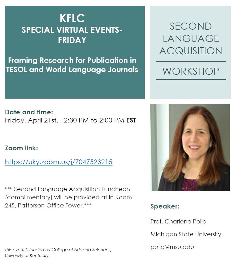Echoechoke's tweet photo. @ForeignKentucky Two KFLC Second Language Acquisition Track special events open to the public this Friday and Saturday (April 21 &amp; 22): https://t.co/Zl64BEJMQq