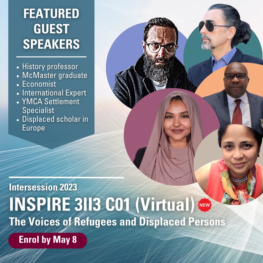 MacIntersession's tweet photo. Hey @mcmasteru 👋- Are you looking for an elective to take in May and need a virtual option? Consider taking INSPIRE 3II3 C01 - The Voices of Refugees and Displaced Persons. This course will feature a series of Guest Speakers! 🎤 

Stay tuned over the next week to learn more! https://t.co/sz891LMjES
