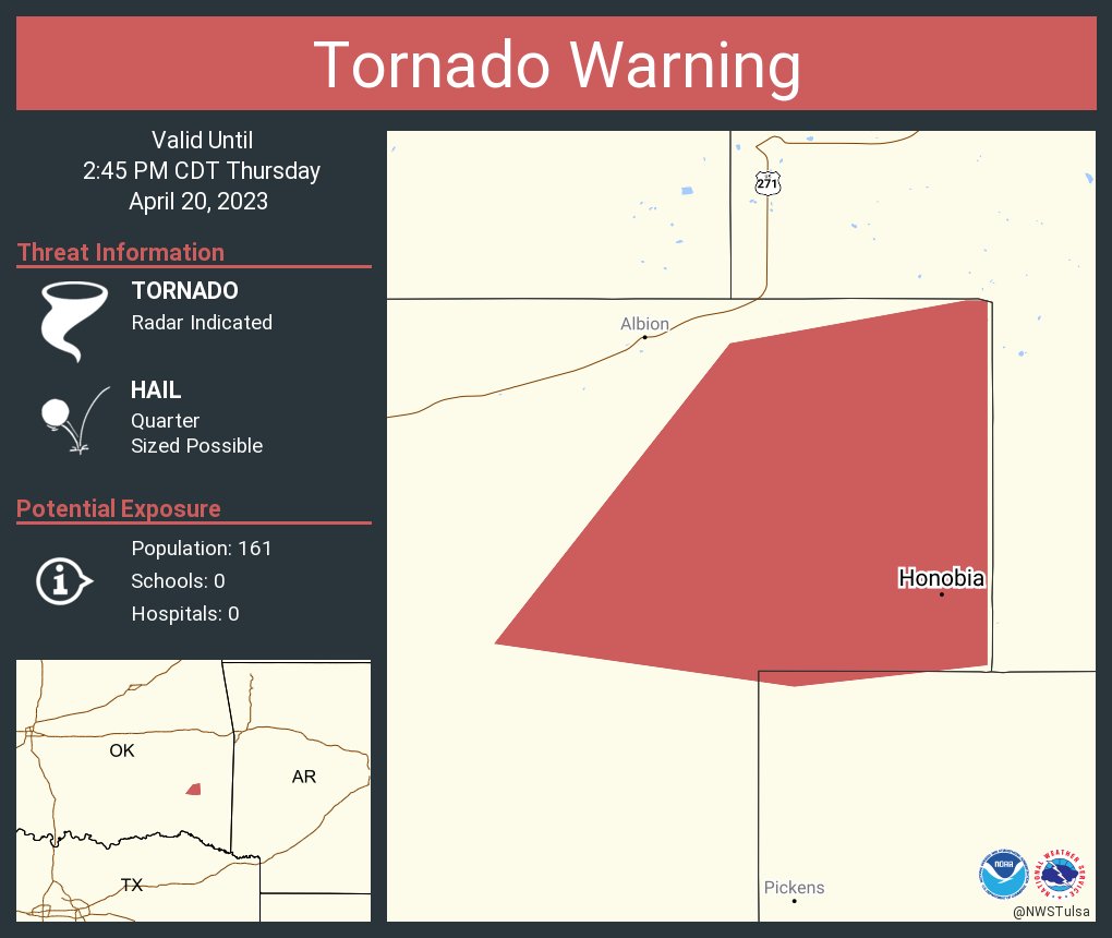 NWS Tornado on Twitter "Tornado Warning continues for Honobia OK until
