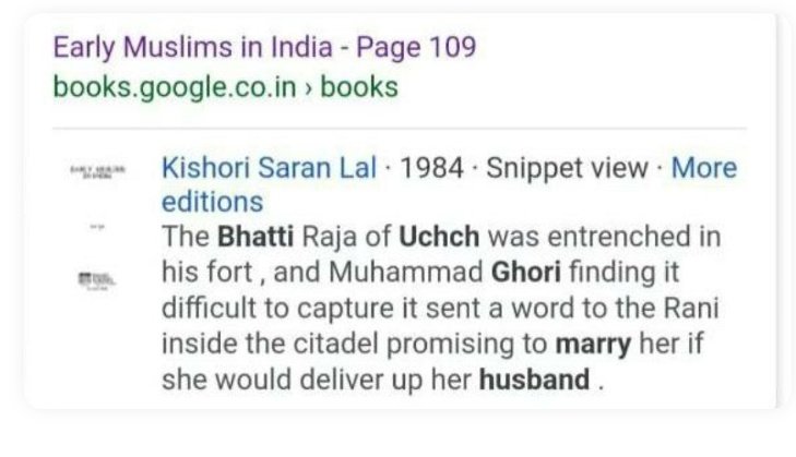 The Bhatti queen of Uchch had an extra-marital affair with Muhammad Ghori. She betrayed her husband and got him caught in an exchange for the promise of marriage to Muhammad Ghori. We shall discuss this episode in detail some other day. 11/n 