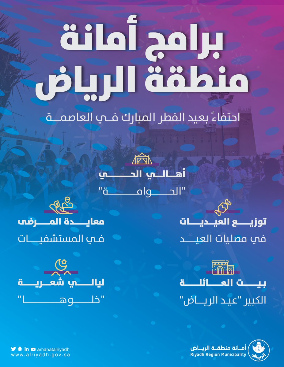 Amanatalriyadh's tweet photo. 5 فعاليات رئيسية ومتنوعة ننظمها
 في #أمانة_ منطقة_الرياض لنحتفل سويًا بقدوم العيد السعيد.. https://t.co/OZV1qYXbKl