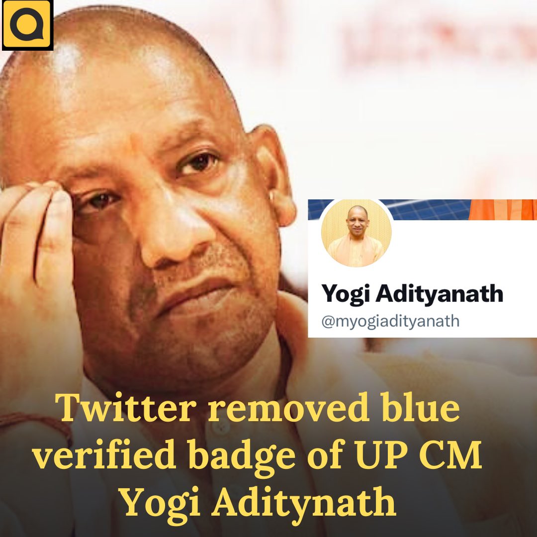 TheQuotesLive's tweet photo. 🚨 BREAKING 🚨

Twitter removed blue verified badge of Uttar Pradesh Chief Minister Yogi Adityanath 

#YogiAdityanath #Twitter #Twitterbadge #TwitterVerified https://t.co/RSQhgAnjMj