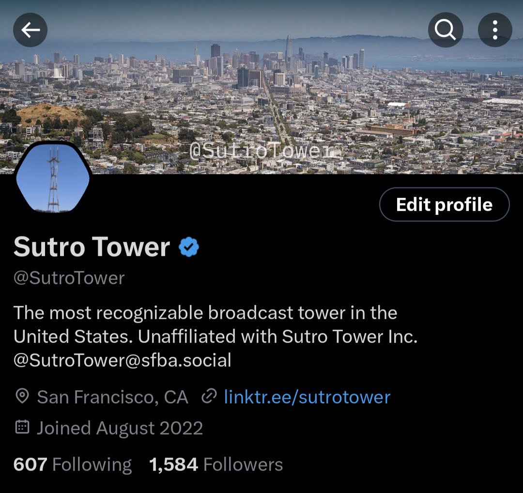 SutroTower's tweet image. Just so you all know I used to be verified before it was taken away. I am the real @SutroTower.