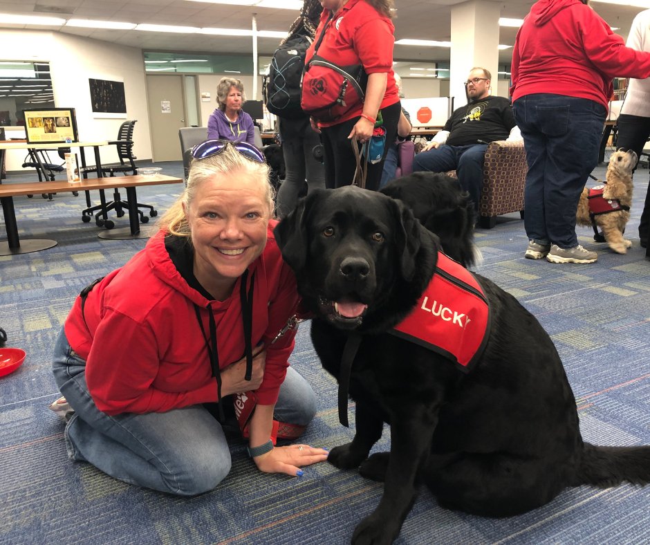 OULibraries's tweet image. Big thank you to everyone who came to our annual Pause for Puppies event! Special thanks to all of the therapy and leader dogs for the blind owners for coming with your PAWESOME dogs!