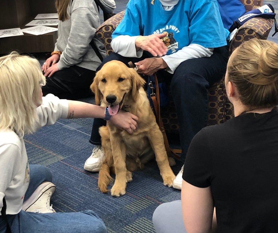OULibraries's tweet image. Big thank you to everyone who came to our annual Pause for Puppies event! Special thanks to all of the therapy and leader dogs for the blind owners for coming with your PAWESOME dogs!