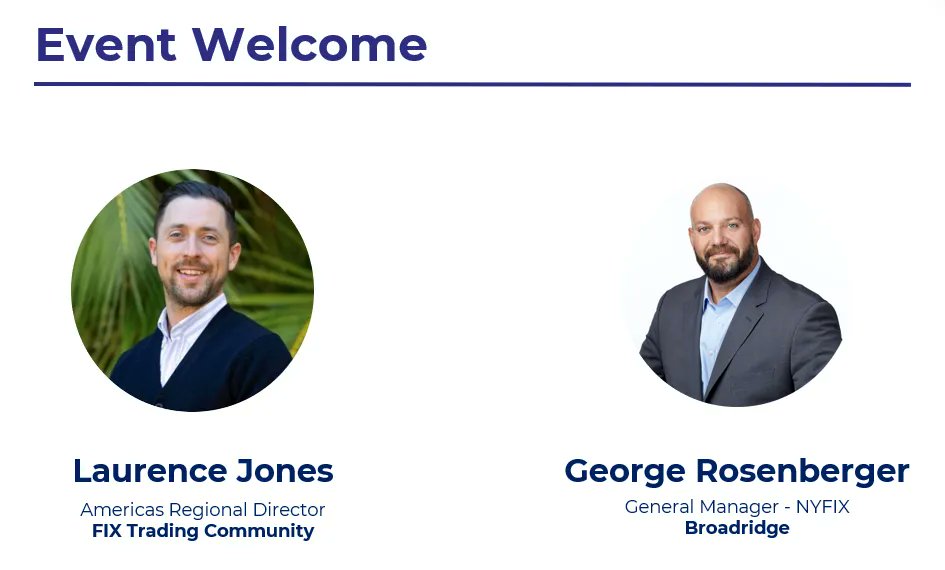 FIXTrading's tweet photo. FIX Americas Regional Director, Laurence Jones, and George Rosenberger, General Manager NYFIX at @Broadridge, are opening this event thanking the attendees for their continued support and commitment to the international trading community.
#FIXEVENTS #FIXNYC https://t.co/CUNee1kShR