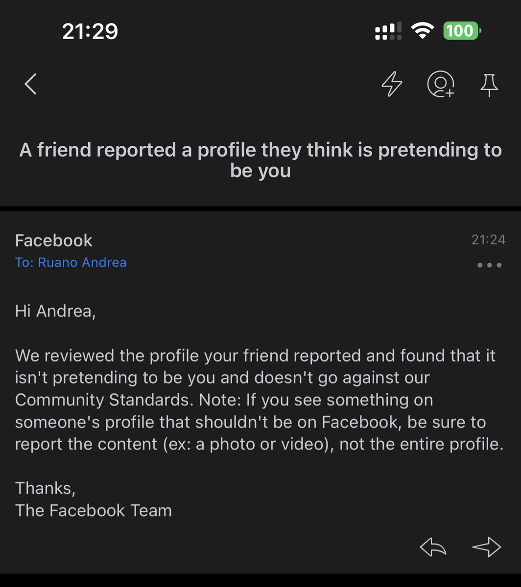 ruanoide's tweet photo. Hey @facebook - how do you report someone is using your photos in their profile if you say it doesn’t go against community guidelines? https://t.co/sNKxTgbcAF