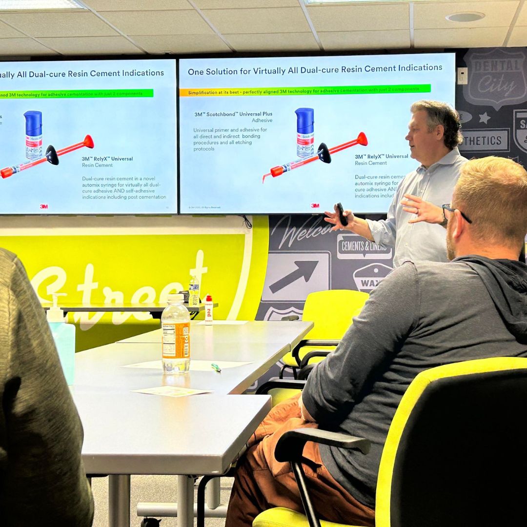DentalCityInc's tweet photo. Our Week of Learning continues with @3M! ✏️📘

Mitch offered extensive insight on 3M’s top products, notable updates and critical information to serve our dental customers. Our team is excited to put their knowledge to work!  

#dentalcity #3M #WeekofLearning https://t.co/fFPAkQuPGi