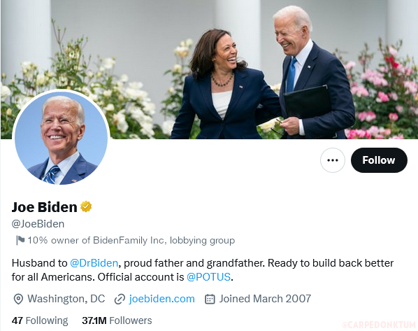 CarpeDonktum's tweet image. SAVAGE: @elonmusk designates @JoeBiden as business account with a community flag.
