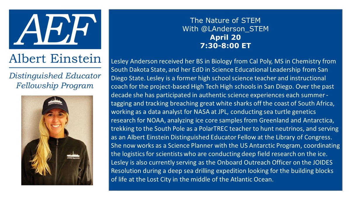 AEF_Program's tweet photo. Creativity? Innovation? Where do they fit inside the #stemeducation classroom? Let’s sail along with guest host @LAnderson_STEM aboard @TheJR starting tonight at 7:30. Use the hashtag #Einsteinfellows22 to tweet your comments too! https://t.co/PjvHuEbpYo