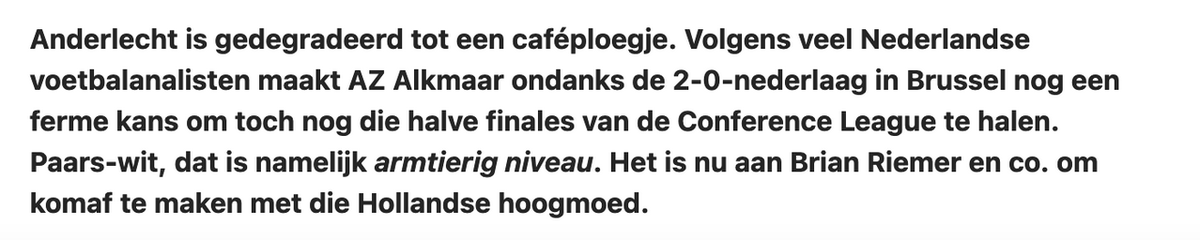 Wouterz84's tweet image. 'Hollandse hoogmoed' of een reële inschatting van de krachtsverhoudingen tussen AZ en dit armetierige Anderlecht @nieuwsbladsport? #AZAND