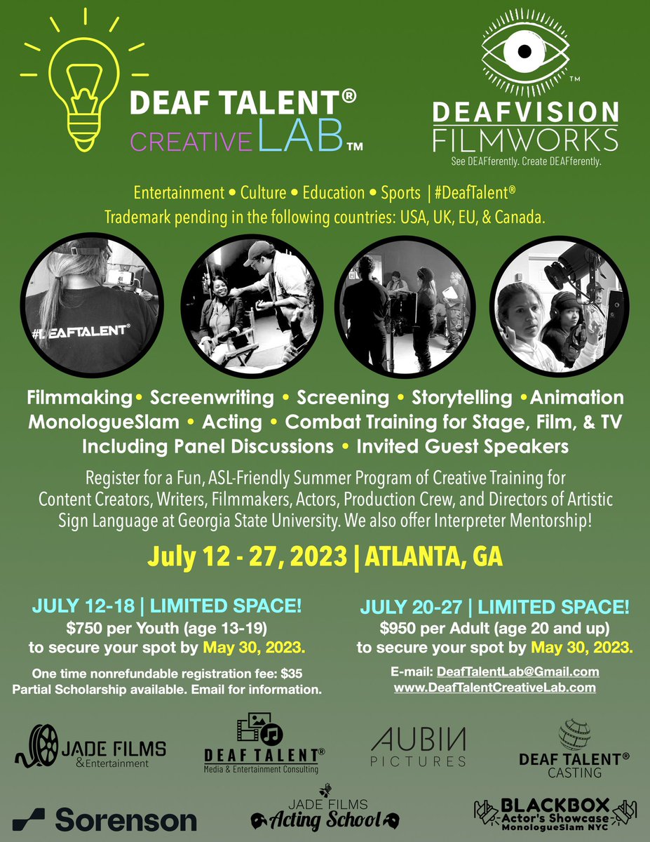 DeafShowRunner's tweet photo. UPDATED, regarding Deaf Talent®️ Creative Lab™️ summer program! We can't wait to announce our big sponsors! Stay tuned! We have extended the deadline for anyone who is interested.
https://t.co/37Swl0nJQJ
#DeafTalentCreativeLab #DeafTalentLab #DeafTalent®️ #DeafTalentMedia🎥🎬 https://t.co/nCLSHMacLP