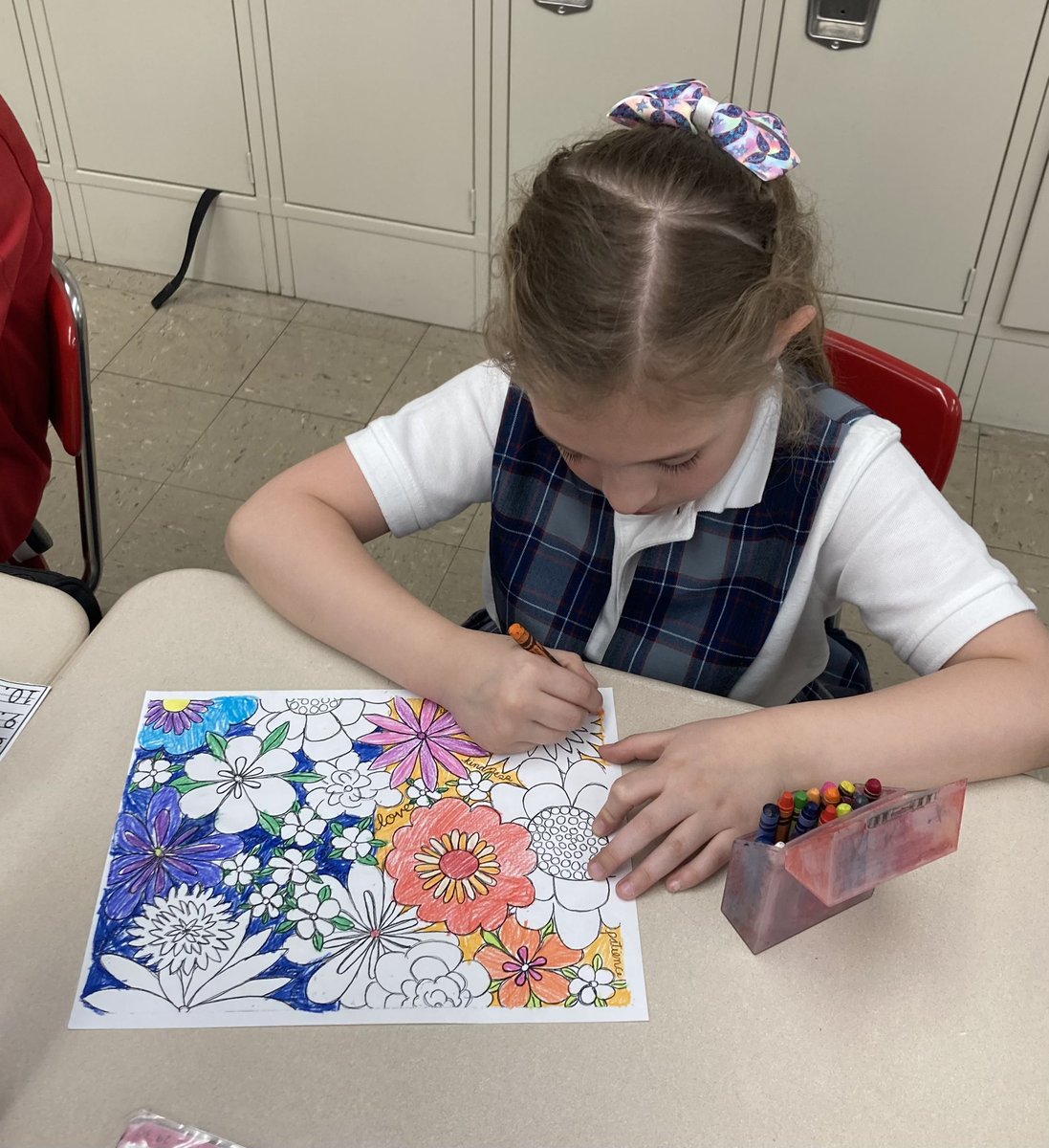 MrsBarlowSTJ's tweet photo. C is for coloring contest 🖍️ The students colored a spring picture after they completed their writing today. We voted on a winner &amp; Layna took home the trophy. 👏🏼 https://t.co/axI2bDeae0