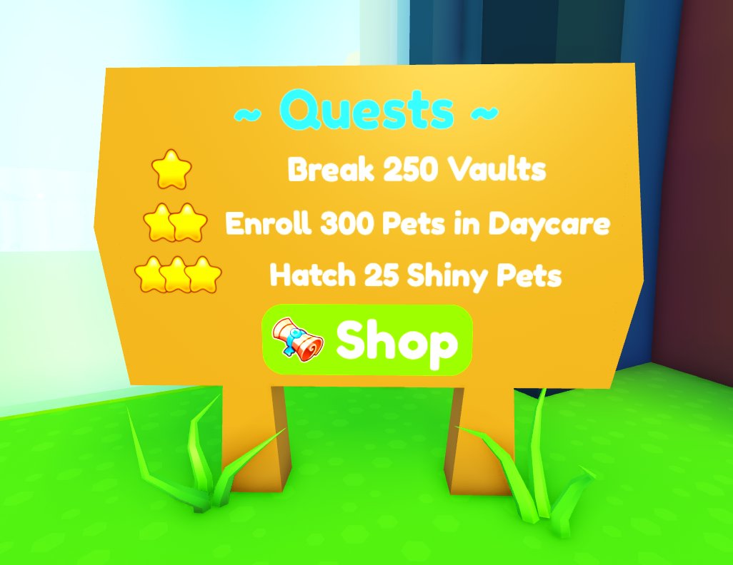 BuildIntoGames's tweet photo. 📜 What's in the quest shop on #PetSimulatorX?!

📅 This Saturday 11am CDT! https://t.co/OWvCtjnoc1