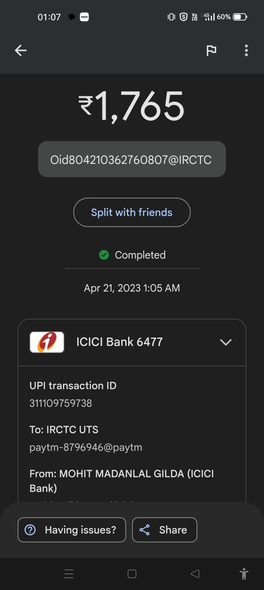 MohitGIlda1's tweet photo. The transaction again got failed again. However account debited.  Please look into this seriously  @RailwaySeva @WesternRly @IRCTCofficial https://t.co/jKxId7Qt1U