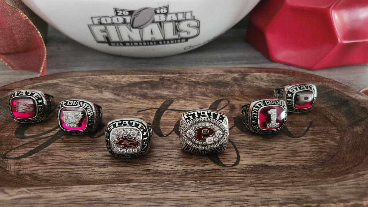 CoachDMagga's tweet photo. @EvanHamm @PrescottAthlet1 @baileybutler_17 Wait, 6 rings and one not pictured. https://t.co/O2C1qMb2nT