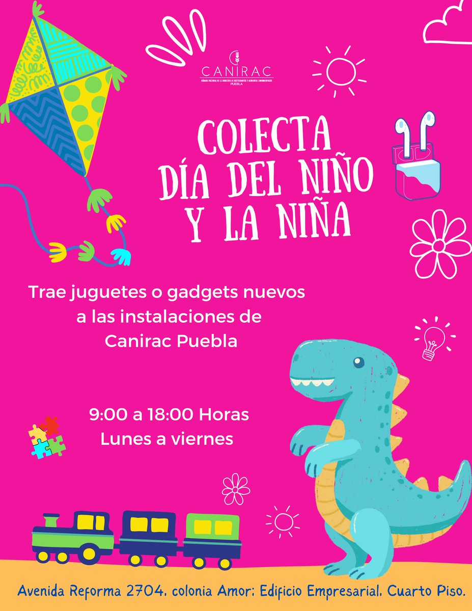 El #DíaDelNiñoYLaNiña se acerca
👶👦👧

Celebremos, ayudemos y valoremos a nuestras #infancias 
🤝

Empresarios y empresarias:
si gustan traer juguetes o gadgets a nuestras instalaciones, nos haremos cargo de llevarlos a quienes los necesitan 😊

🪀🪁🧸👑🍭