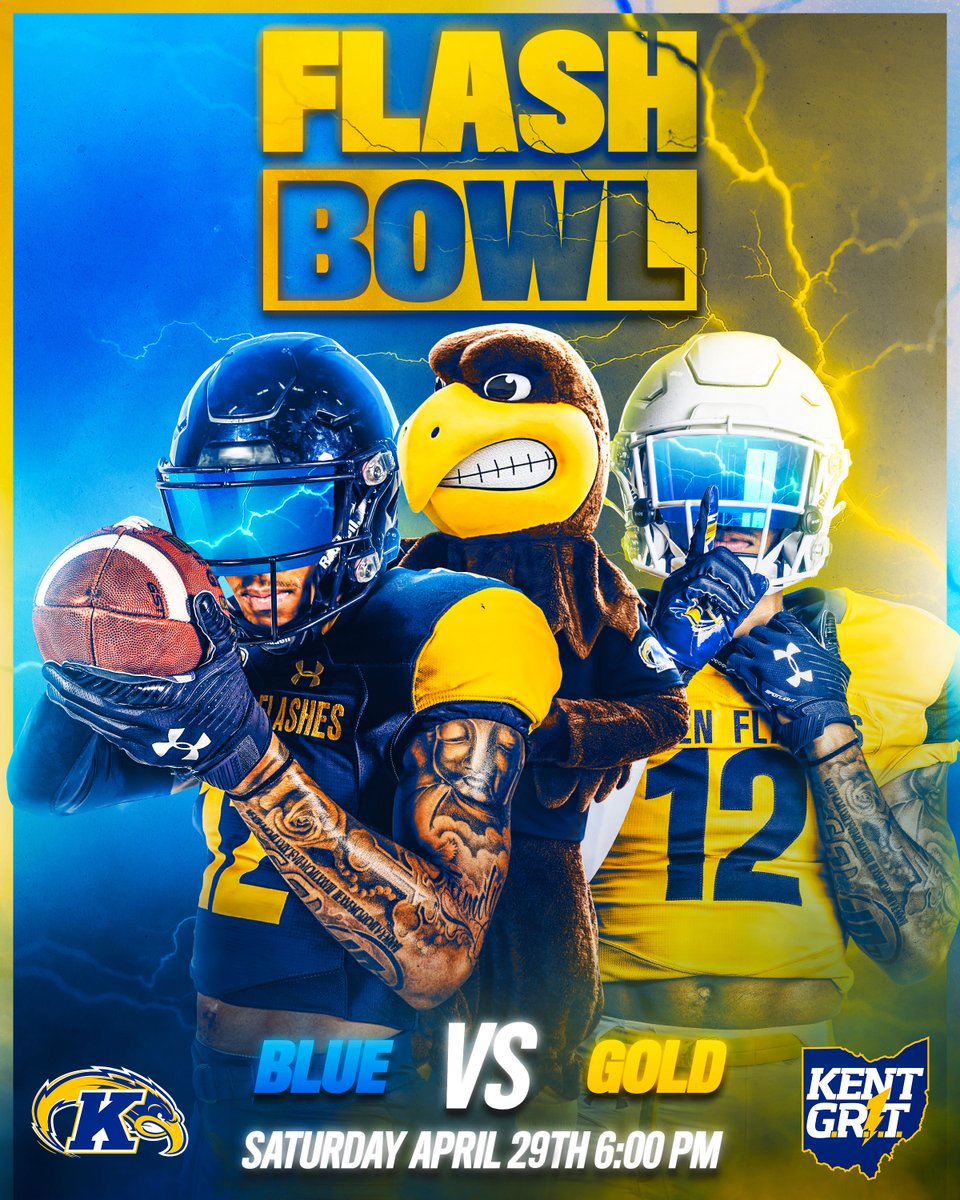 Join us for the first ever Flash Bowl!!

Blue🔵 vs Gold🟡
Pick your side!

Next Saturday April 29th at 6pm at Dix Stadium🏟️ 

#KentGRIT⚡️