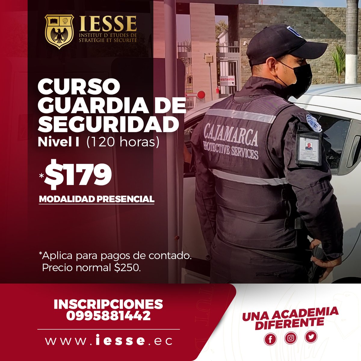 IESSE_ec's tweet photo. Fórmate como Guardia de Seguridad (120 horas) y obtén las habilidades y conocimientos necesarios para desempeñarte en este importante rol.
PROMO DE CONTADO 📢 💥 👉 $179.00
INSCRIPCIONES:
📲 Whastapp: 0995881442 - https://t.co/J148vRTKSP
#IESSE #GuardiadeSeguridad #Ecuador https://t.co/dRUT9tnPaW