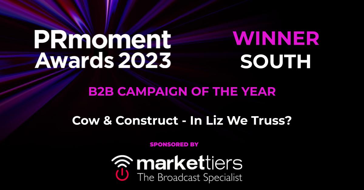 therealprmoment's tweet photo. The Gold Award for B2B Campaign of the Year goes to…

@thisiscow for its In Liz We Truss campaign.

Congratulations to the Cow team 👏

#PRmomentAwards https://t.co/5RDfK7yrQ5