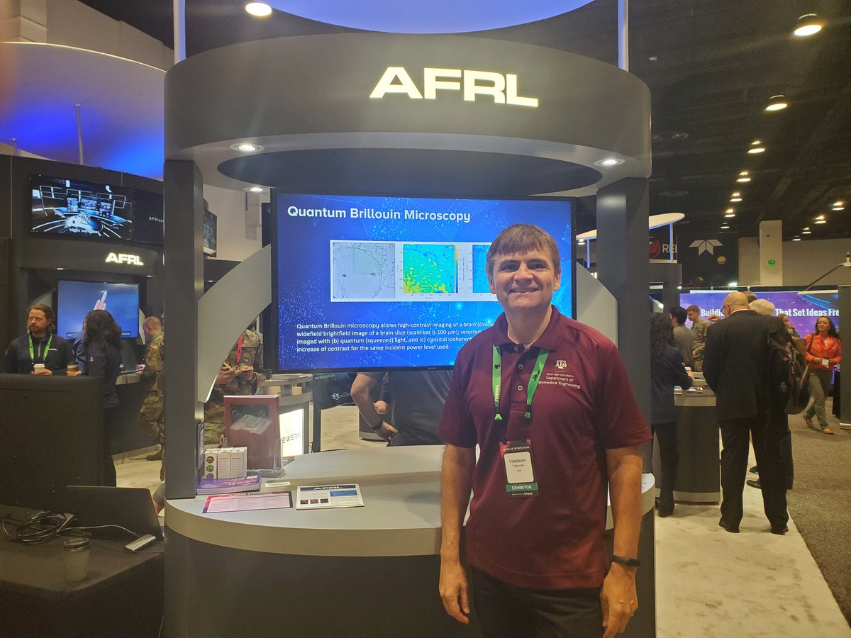 AFOSR's tweet image. Professors Goodson @UMich and Yakovlev @TAMU are at Space Symposium to showcase quantum microscopy. Entangled photons provide a unique analytical tool to accomplish difficult sensing tasks supported by our quantum microscope. #AFRL #AFOSRSpaceResearch #QuantumTech #Spectroscopy