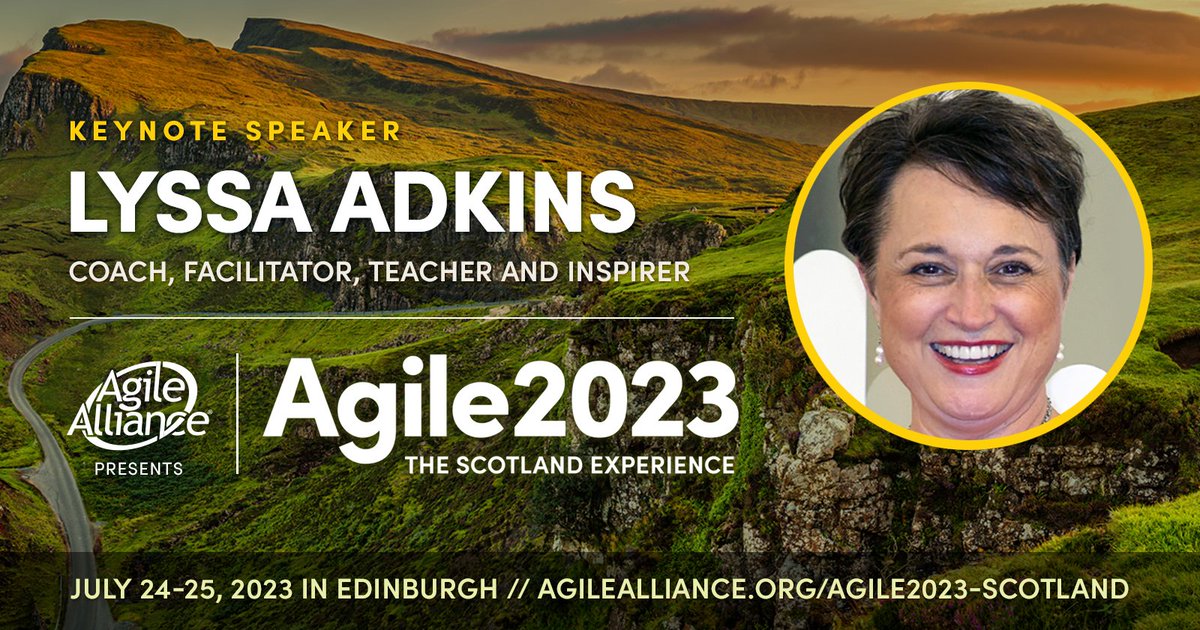 AgileAlliance's tweet photo. Don't miss your chance to see #Agile luminary, @lyssaadkins speak at an intimate venue. #Agile2023Scotland is an in-person event with shared sessions with #Agile2023 in Orlando. And there are just 200 seats available, so register now!
https://t.co/mjNuWIcs6s https://t.co/mypC8yBFZ3