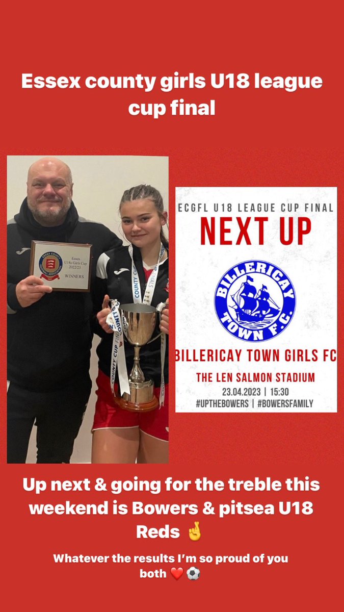 Good luck to our @BowersGirlsSec and all the U18s Bowers &amp; Pitsea Reds this weekend go smash it girls ! ❤️⚽️<a href="/bowersladiesfc/">Bowers & Pitsea Ladies FC</a> <a href="/ECGFL_2018/">Essex County Girls Football League</a>