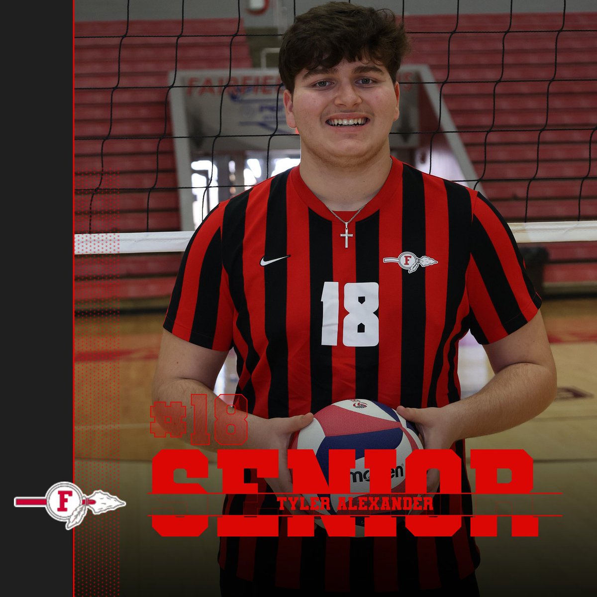 FairfieldMVB's tweet photo. #18 Tyler Alexender - Captain
Tyler is a 3 year member of our program.  Tyler has worked hard to become a very good setter.  His leadership is extraordinary and he keeps the guys accountable and motivated.
#GoTribe https://t.co/JElvzzt1Oc