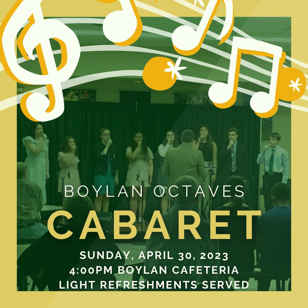 boylanchoir's tweet photo. Join us next weekend for CABARET! Sun April 30 at 4pm! 💚💛🎶 https://t.co/9Yb6RzGglV