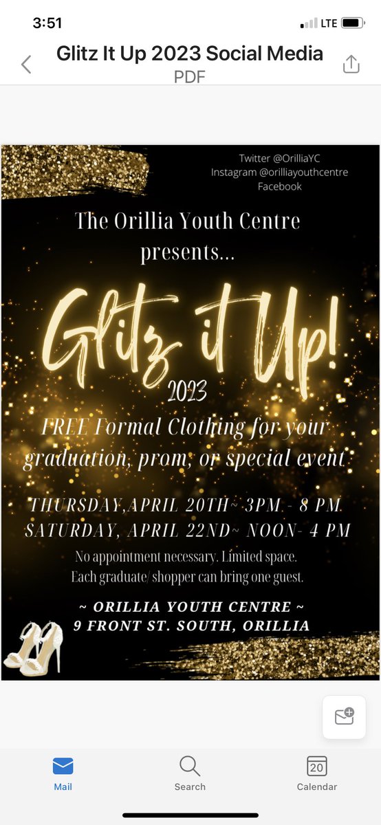 Come join us at the Orillia Youth Centre for the 2nd annual Glitz it up! event. Get your free prom and grad clothes here today and Saturday! <a href="/SCDSB_Schools/">Simcoe County District School Board</a> <a href="/OrilliaYC/">Orillia Youth Centre</a>