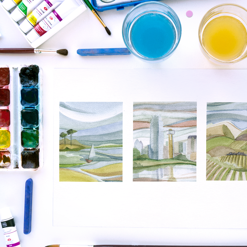 Heather_Dys's tweet photo. I love experimenting with different textures and patterns in my watercolor paintings. What do you think of these abstract landscapes? #watercolorart #watercolor #artlovers #painting https://t.co/Cej988j8CI