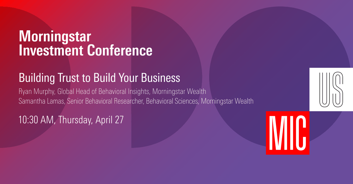 MorningstarInc's tweet photo. Trust between an advisor and client is perhaps the single most important thing.

At our #WealthTrack session at #MICUS, learn what behaviors drive trust and how to apply them based on research, with a true client focus.

Register Now: https://t.co/PnF2e3VaNm.

#MorningstarWealth https://t.co/KXTV1qnik0