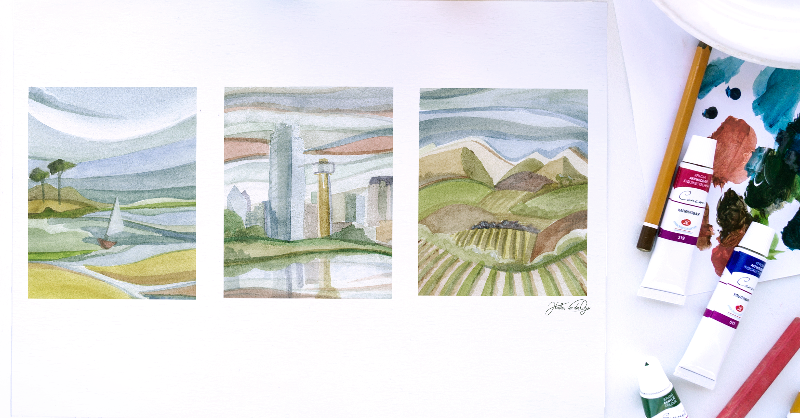 Heather_Dys's tweet photo. There's something about watercolors that make them so magical. Can you feel the calmness in this abstract landscapes? #watercolorpainting #landscape Come see more tomorrow in Highland village from 10-6p #artfestival #prints #merch #illustration #artist https://t.co/aRWMkmXAG8