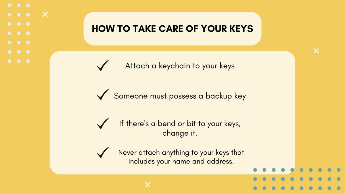 soslocksmithpro's tweet image. Your property, your responsibility. Either it's your house or your office.  Here are some tips you can carry on how to take care of your keys. 🤗🤗

#SOSlocksmith #locksmithinlondonontario #locksmithservice #emergencylocksmith #londonontariolocksmith #locksmithingontario