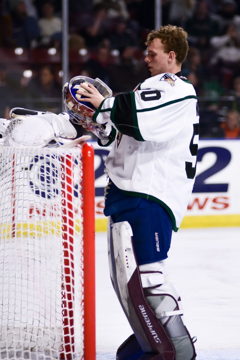 UtahGrizzlies's tweet photo. Trent Miner ended the regular season with a shutout against Tulsa and kicked off the Grizzlies' playoff run by blanking Idaho's scoresheet for the first time this season—that's 74 consecutive saved shots over two games!

GIVE IT UP FOR OUR BACK-TO-BACK SHUTOUT KING!!! 🥅👑 https://t.co/IEZRMVBZSK