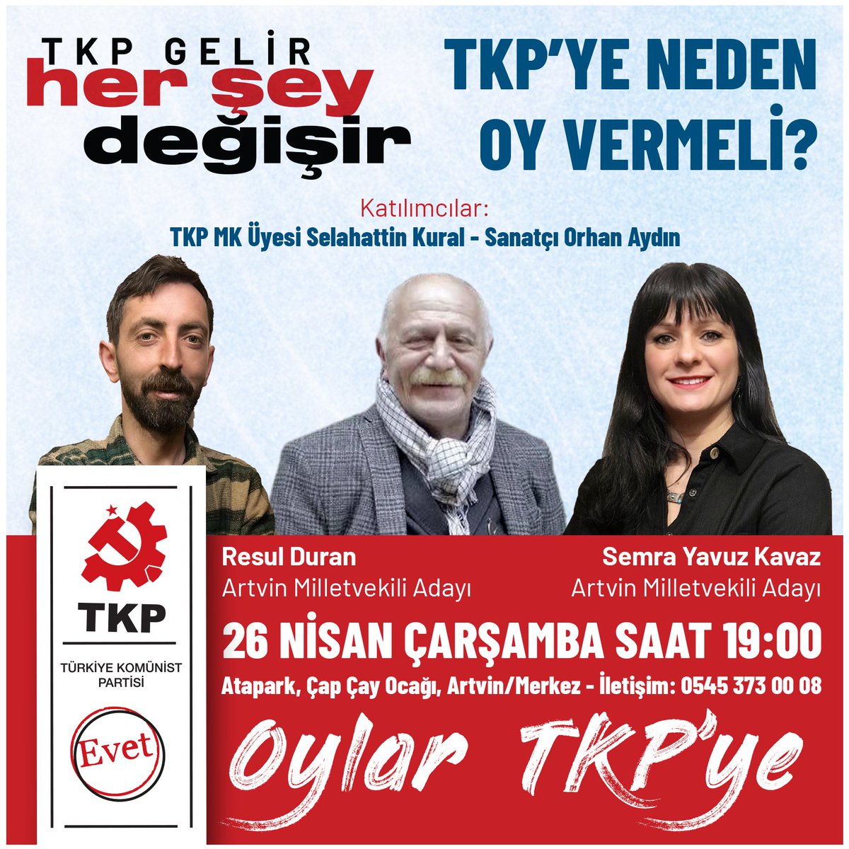 semrayvz84's tweet photo. Örgütlü iyiliği, eşitliği ve vicdanı temsil edenler güçlenecek, bu ülkeyi emekçiler yönetecek!
Emeğin mücadelesini büyütmek için tüm halkımızı bekliyoruz.
@tkpninsesi 
#OylarTKPye 
#1oyErdoğanGitsinDiye1oyTKPye 
@Resulduran_08 
@ArtvinTKP https://t.co/IXqyPompr3