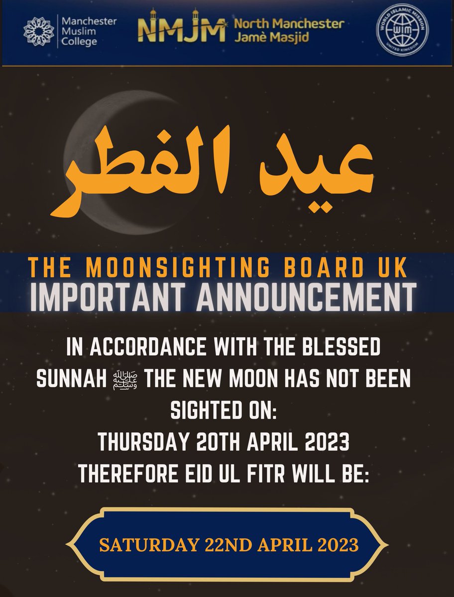 McrMasjid's tweet photo. The Moon sighting Board UK Official Announcement #EidAlFitr https://t.co/eIqpdt3scD