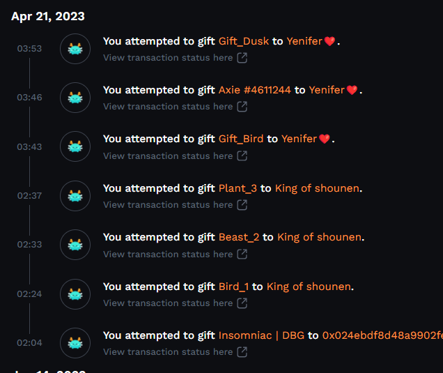 Just gifted 7 Axies to random followers who participated in my last month's post! I'm happy to help more people onboard in the Axie community, so if you're new and interested in starting to play <a href="/AxieInfinity/">Axie Infinity</a>, let me know. I'll be giving away more Axies soon, so stay tuned.