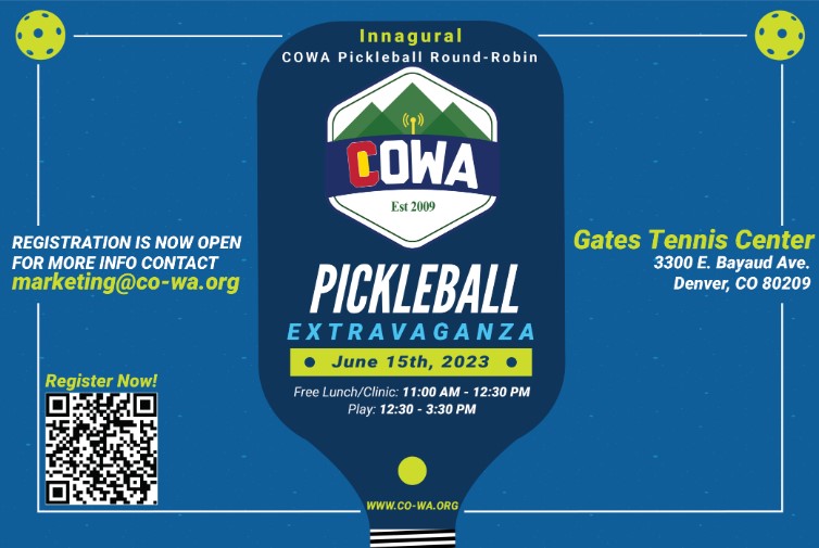 COWireless's tweet photo. COWA is happy to announce we'll be holding our first Pickleball Tournament this June! Tickets &amp; Sponsorship opportunities are available for purchase now.   

For more info, please contact marketing@co-wa.org. Please click on the link below to register!

https://t.co/0QWP72p2pa https://t.co/3yBrcdAIrw