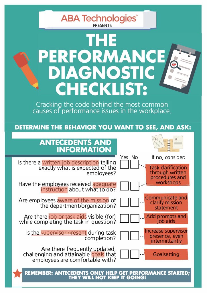 To help you with employee evaluations, we have a Free Performance Diagnostic Checklist. 

Download now: ow.ly/YI7c50NOic4

#OBM #DiagnosticChecklist #FreeDownload #organizationalbehavior #abaobm #behavioranalysis #obmspecialist
